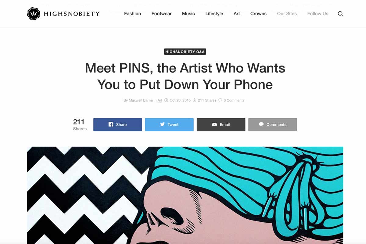 Highsnobiety interview Pins about his independent show #NoFaceLikePhone