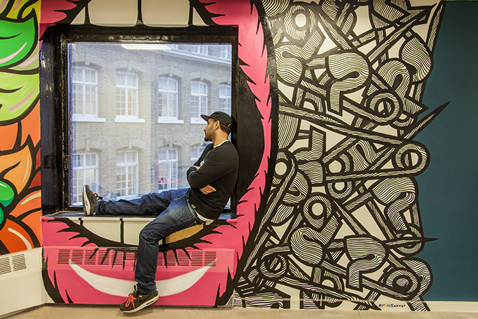 guardian paper farringdon london pins artist studio mural face